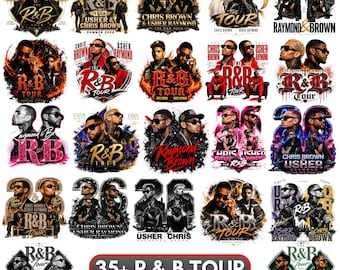 Plus de 35 images PNG de tournées R&B, pack d'images PNG de Chris Brown et Usher, graphismes vintage pour t-shirts de rap, designs de t-shirts de concerts pirates, téléchargement numérique par sublimation
