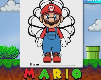 Mario Turkey Disguise Printable, Disguise a Turkey Thanksgiving Craft, Video Game Turkey Template, Kids Cut and Glue Classroom Project