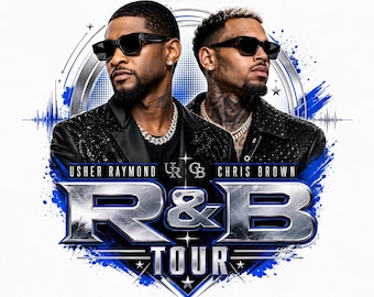 Chris Brown Usher Raymond R and B Tour 2026 PNG Metallic Blue Concert Shirt Graphic Sublimation Digital Download