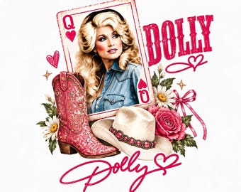 Dolly Parton Queen of Hearts PNG, Retro Cowgirl Country Music Design, Pink Western Boot Sublimation, Digital Download