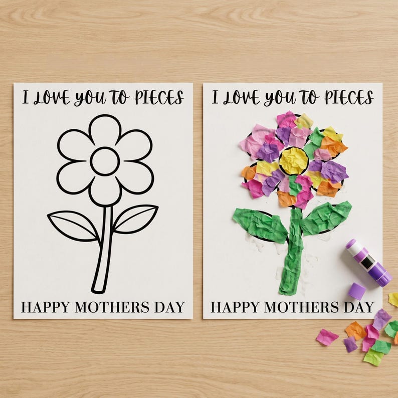 I Love You to Pieces Craft Printable, Mothers Day Activity Kids, Tissue ...
