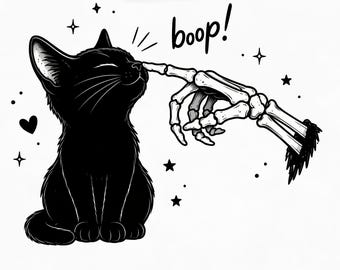 Skeleton Hand Boop Cat PNG Cute Spooky Black Cat Halloween Shirt Design Gothic Cat Lover Sublimation DTF Graphic Instant Download