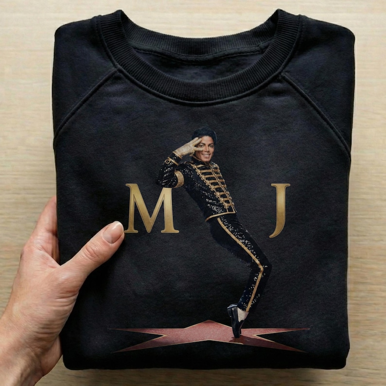Collage displaying a 70 plus King of Pop PNG bundle featuring Michael Jackson inspired digital download designs. The graphic includes various 80s music legend sublimation files, such as retro singer portraits, iconic dance silhouettes, glittering gloves, fedora hats, and vintage music art typography. Text in the center reads 70+ Michael Jackson, 300-DPI, Print Ready, PNG Files. High-resolution MJ clipart perfect for DTG t-shirt design and crafts.