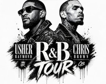Raymond and Brown RandB Tour PNG, Chris Brown Usher Fan Art Design, Black and White Sublimation PNG, R&B Concert Tee Digital Download