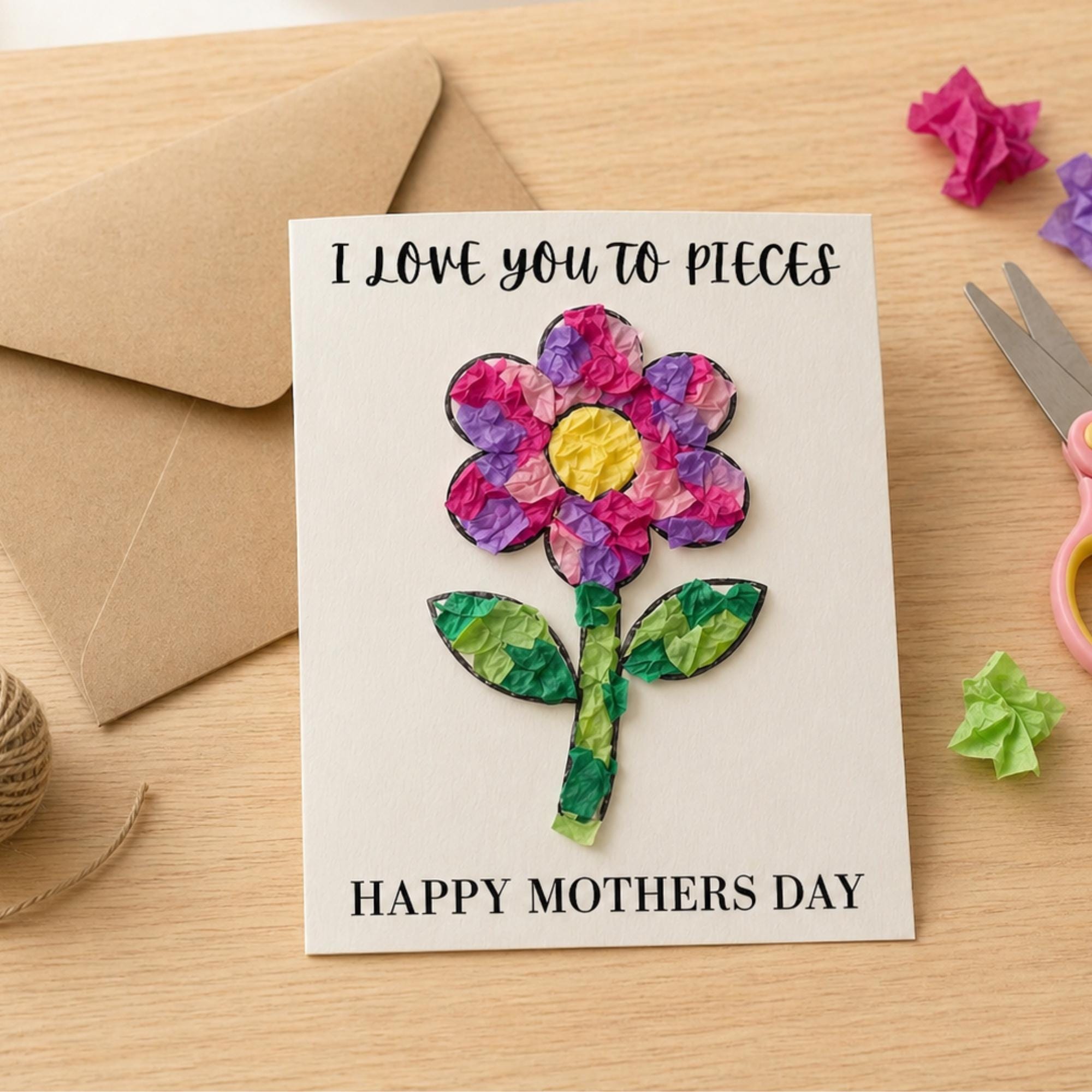 I Love You to Pieces Craft Printable, Mothers Day Activity Kids, Tissue ...