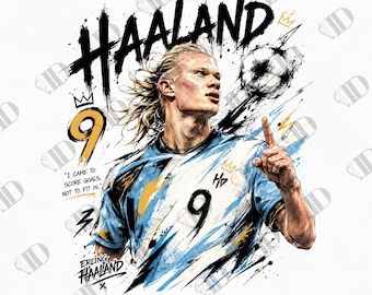 Erling Haaland PNG & JPEG Digital Download, Grunge Football Shirt Design, Manchester City Soccer Sublimation, World Cup 2026 Fan Art, DTF