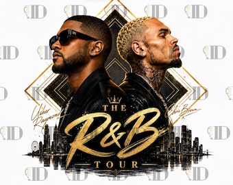 Usher Chris Brown R&B Tour 2026 PNG Digital Download, Raymond Brown Concert Shirt Design, Vintage Gold Bootleg Rap Tee Sublimation Graphic