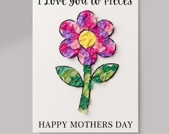 I Love You to Pieces Craft Printable, Mothers Day Activity Kids, Tissue Paper Craft Template, DIY Mom Gift from Kids