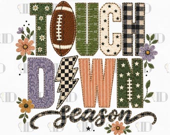 Touch Down Season PNG , Patchwork Football Game Day Sublimation Design, Retro Stitched Football Mama Shirt Graphic, Digital Download