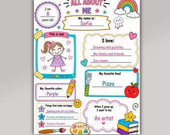 All About Me Worksheet: First Day of School Printable for Preschool Kindergarten Classroom Activity PDF