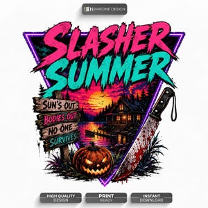 Retro Slasher Summer PNG Digital Download, Spooky Summerween Camp Horror Shirt Design, 80s Vintage Vacation DTF Sublimation Graphic