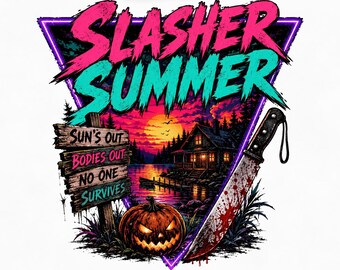 Retro Slasher Summer PNG Digital Download, Spooky Summerween Camp Horror Shirt Design, 80s Vintage Vacation DTF Sublimation Graphic