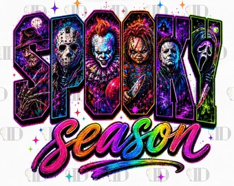 Horror Movie Spooky Season PNG, Halloween Villains Sublimation Design, Neon Horror Graphic, Spooky Season Shirt PNG, Ghostface PNG