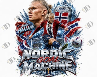 Erling Haaland PNG Digital Download, Nordic Goal Machine Norway Football Shirt Design, World Cup 2026 Soccer Sublimation Graphic, DTF