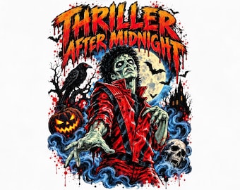 Thriller After Midnight PNG, Zombie Pop Horror Halloween Shirt Design, Spooky Season Sublimation Digital Download