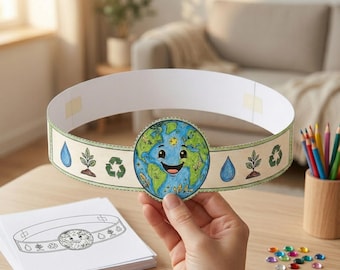 Earth Day Crown Craft, Printable Earth Day Hat Headband, Kids Coloring Activity, Preschool Earth Day Activity, Paper Crown PDF, A4 Download