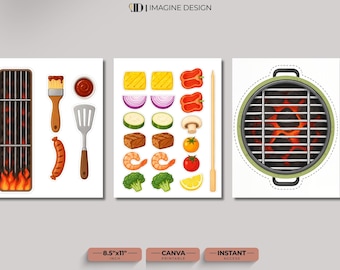 Printable BBQ Grill Craft for Kids, Pretend Play Food Cut and Paste, DIY Summer Barbecue Paper Cutouts, Preschool Dramatic Play Activity