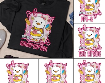 Coquette Pink Bow Duck Back To School PNG Bundle, Cute Preppy Duck Sublimation Design, First Day Of School Pre-K To 5th Grade PNG