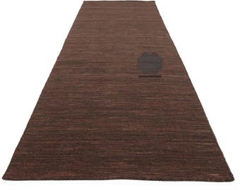 Brown Kilim Loom Rug | Solid Flatweave Wool Carpet | Handmade Earthy Area Rug | Boho Minimalist Decor | Modern Custom Runner