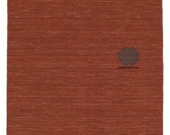 Rust Brown Handwoven Kilim Rug | Wool Flatweave Area Carpet | Boho Modern Living Room Rug | Earth Tone Minimalist Wool Floor Decor