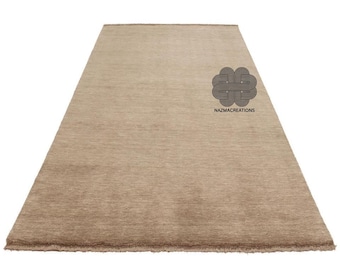 Handloom Beige Runner Rug | Solid Neutral Carpet | Soft Wool Hallway Runner | Minimalist Modern Decor | Handmade Area Rug