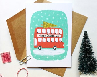 Happy Christmas London Double Decker Card