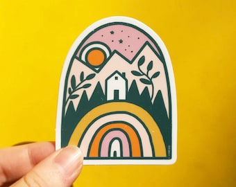 Rainbow Home in the Mountains - Vinyl Sticker