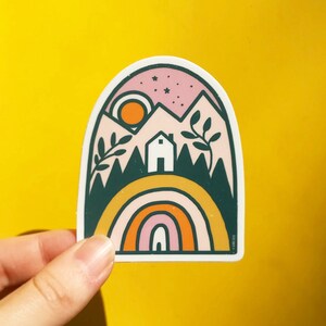 Rainbow Home in the Mountains Vinyl Sticker image 1