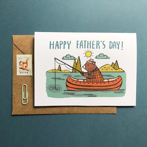 Tarjeta del Día del Padre con el oso pescador