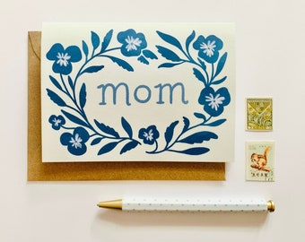 Mom Card, Mother's Day - Indigo Pansies