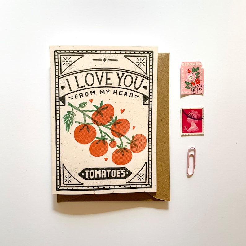 Muttertagskarte „I Love You From My Head TO-MA-TOES“ – Lustig & Niedlich, Mit Umschlag