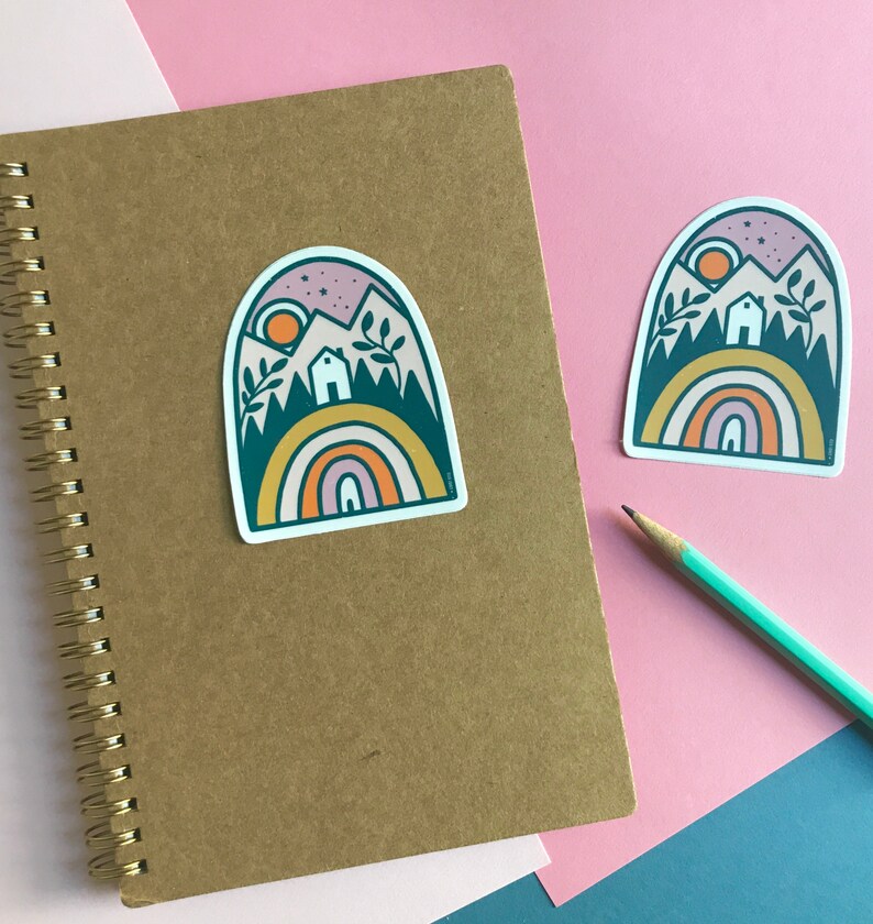 Rainbow Home in the Mountains Vinyl Sticker image 3