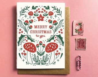 Merry Christmas To You Mushroom Card - 2 color options