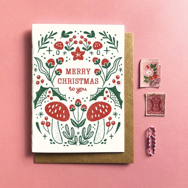 Merry Christmas To You Mushroom Card - 2 color options