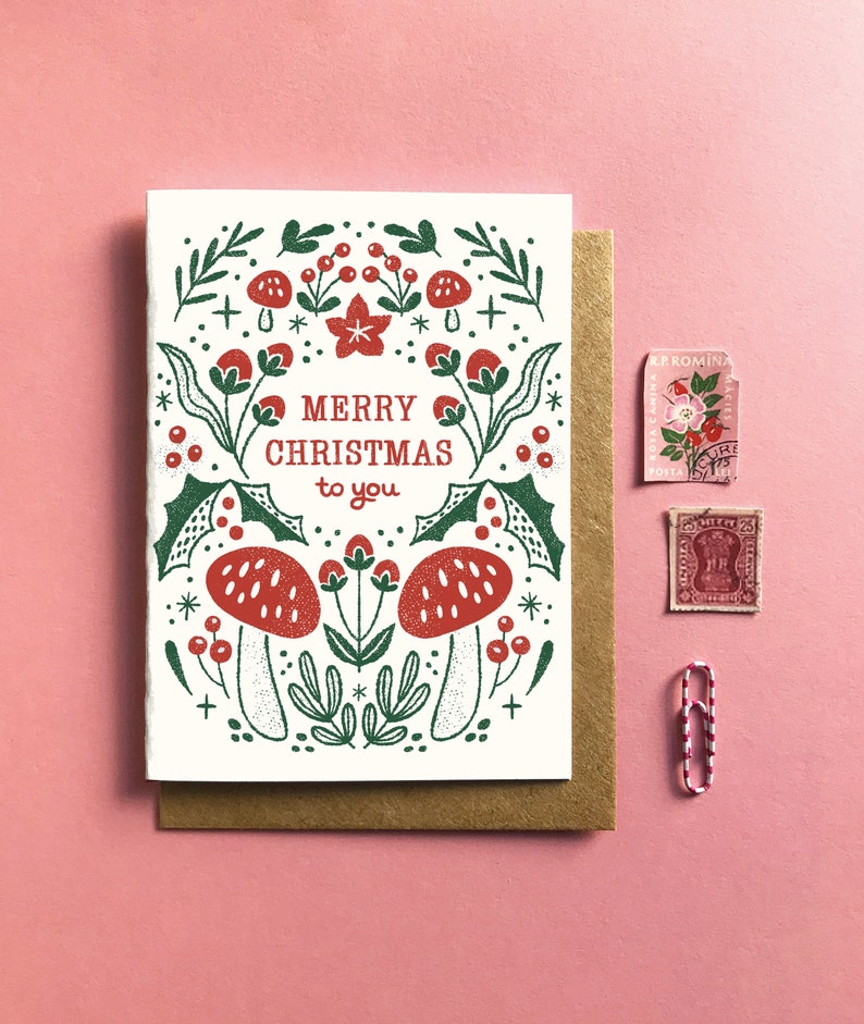 Merry Christmas To You Mushroom Card 2 color options image 1