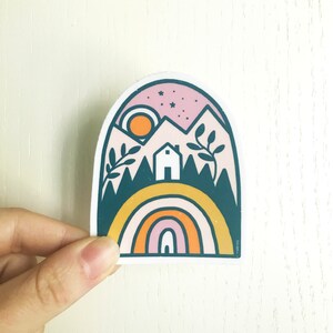 Rainbow Home in the Mountains Vinyl Sticker image 4