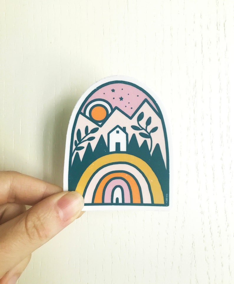 Rainbow Home in the Mountains Vinyl Sticker image 4