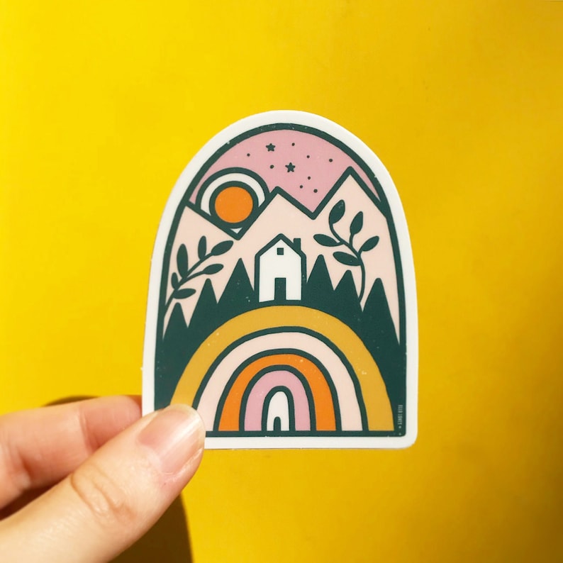 Rainbow Home in the Mountains Vinyl Sticker image 1