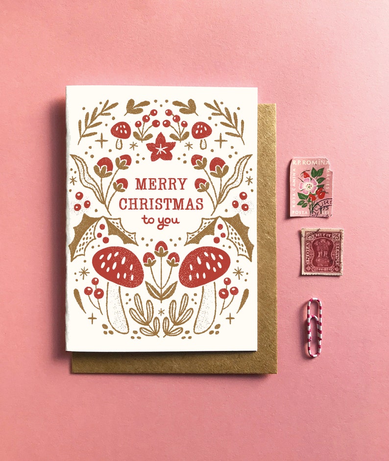 Merry Christmas To You Mushroom Card 2 color options image 2