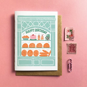 Cartão de feliz aniversário da padaria - 2 opções de cores