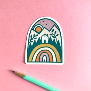 Rainbow Home in the Mountains Vinyl Sticker image 2