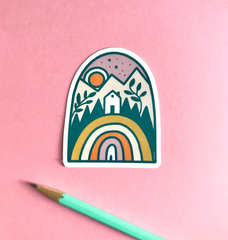 Rainbow Home in the Mountains Vinyl Sticker image 2