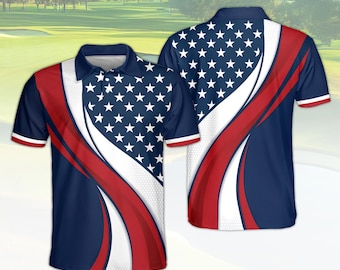 American Flag Golf Shirt for Men, Patriotic Performance Polo, USA Flag Polo Shirt, Patriotic Men's Sportswear, Golf Gift for Veteran