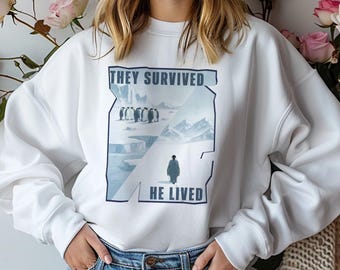 But Why? Nihilistic Penguin Sweatshirt, They Survived, He Lived Dark Existential Meme Crewneck, Penguin Meme Sweatshirt