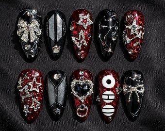 Kpop Nails Shirt, Black Red Goth Aesthetic Tee, Korean Style Outfit, Alt Fashion Shirt, Edgy Streetwear Top, Gift For Kpop Fans