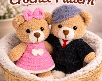 Patrón de amigurumi de osito de peluche en PDF, patrón de amigurumi 2 en 1, osito de peluche para niño y niña, patrón de juguete amigurumi adorable, descarga instantánea.