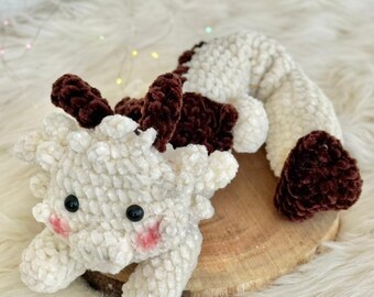 Patrón de dragón a crochet en PDF, dragón de peluche de fantasía amigurumi, lindo juguete de dragón estilo asiático para hacer tú mismo, patrón de hilo de terciopelo, descarga instantánea.