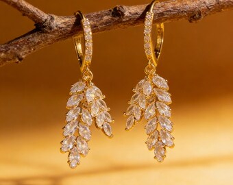 Elegante Zirkonia Ohrringe, 14K Gold gefüllte Weizen Hoop Ohrringe, Luxus Schmuck für Damen, Abend & Brautmode