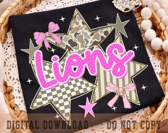 Löwen PNG, Pink Polka Dot Lions Shirt Design, Schulgeist PNG, Spieltag Sublimationsdatei
