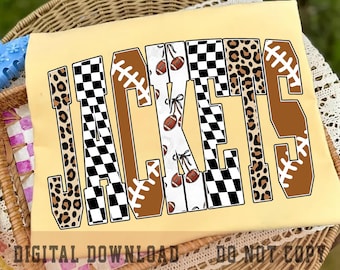 Jackets PNG, Leopard Checkered Football School Spirit Design, Game Day Mascot PNG, Sublimation Shirt File